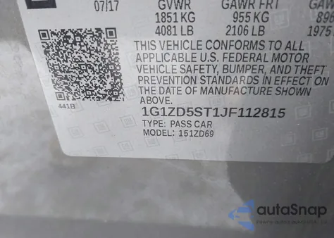 2018 Chevrolet Malibu Lt из США, поврежденный, VIN 1G1ZD5ST1JF112815